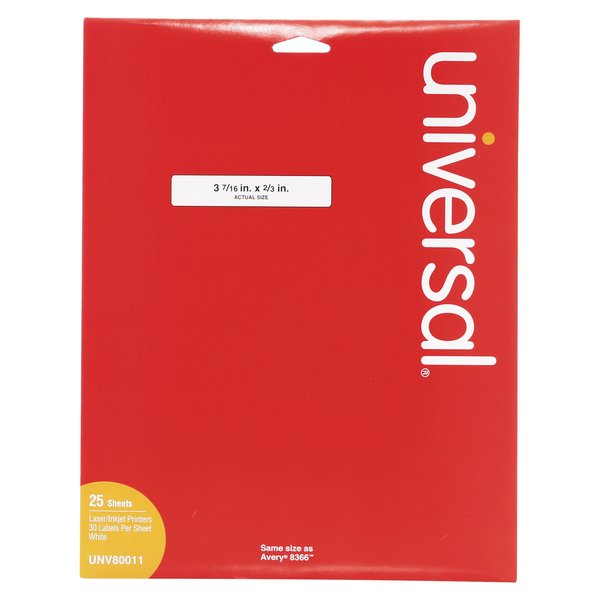 Universal 3-7/16" x 2/3" White File Folder Label, Pk750 UNV80011